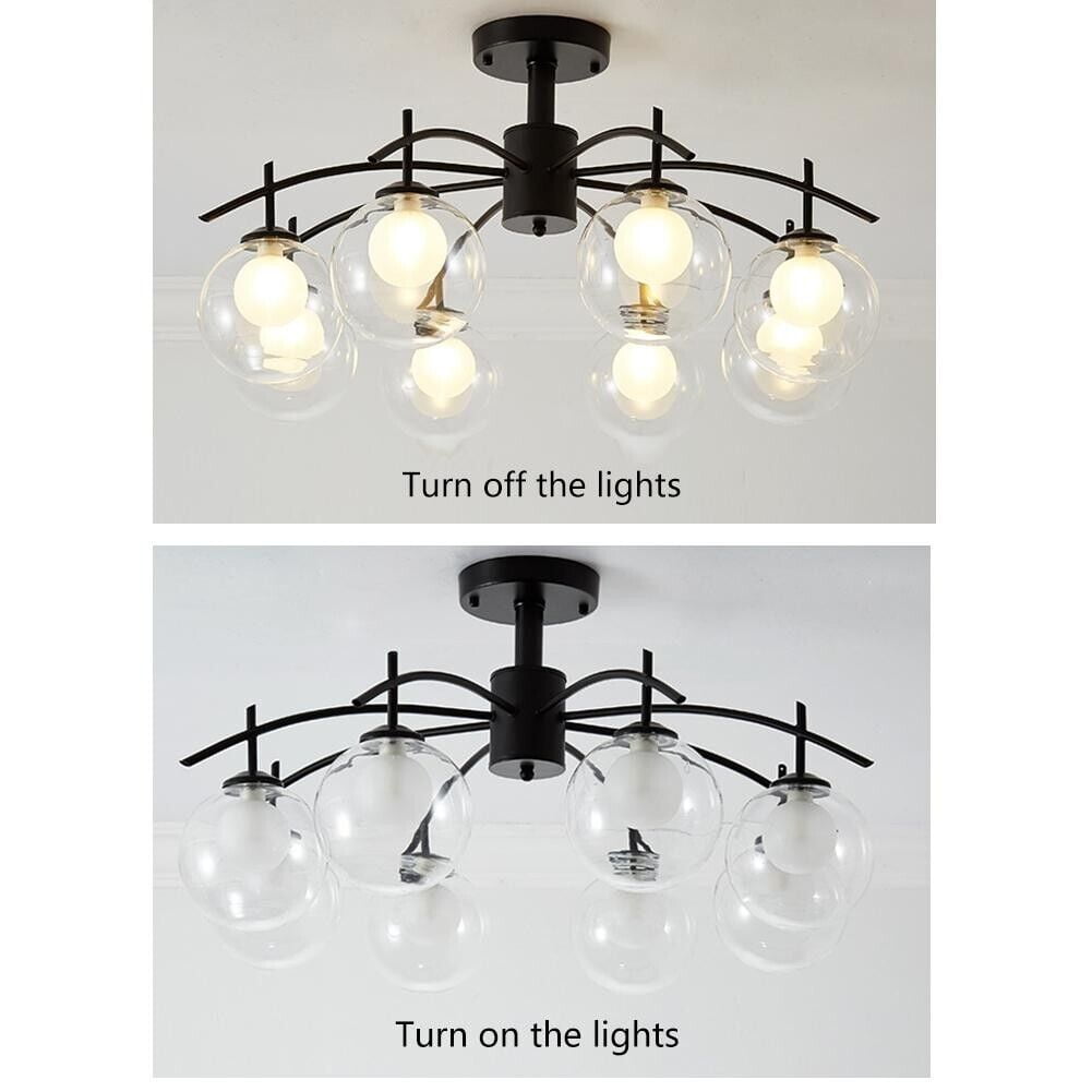 KPIBEST 8 Light Glass Globe Sputnik Chandelier Modern Black Pendant Ceiling Light Fixture G9 Base