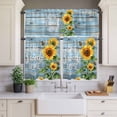 thumbnail image 2 of Sweet Home Curtain Valances Set Sunflower Vintage Rustic Lake Blue Stripe Wood Board Kitchen Curtains 36&nbsp;inch Length Rod Pocket Valance and Tiers 3 Piece Set Small Bedroom Bathroom Laundry Decor, 2 of 9