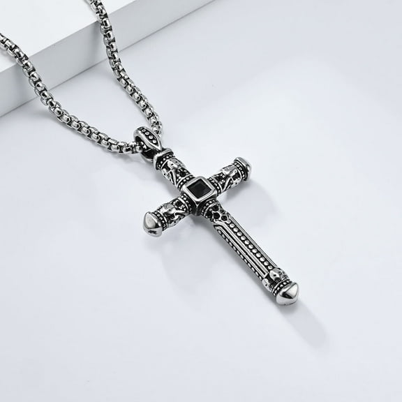 Skull Gothic Cross Necklace for Men Women 14K Yellow Gold Punk Cross Pendant Necklace Jewelry Gift