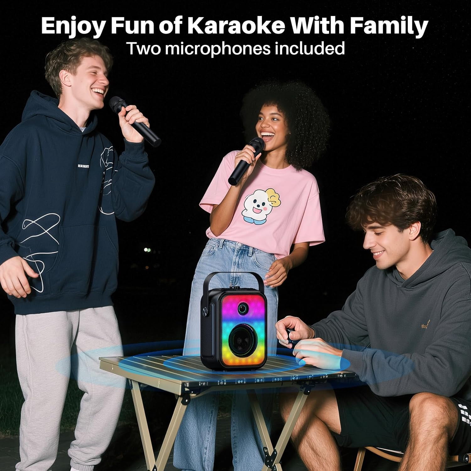 Bobtot Karaoke Machine for Kids and Adult,Portable Bluetooth Speaker with 2 Wireless Microphone Karaoke Machine with RGB Light and Subwoofer Support TWS/FM/USB/AUX for Party Outdoor