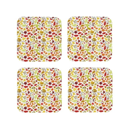 

Fuzoiu Colorful Leaves Print Leather Coasters Set Drink Coasters Set of 4 for Tabletop Protection Durable PVC Coasters Home Décor and Housewarming Gift-Square