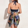thumbnail image 4 of Traje de baño dividido Patrón de estampado elegante Cuello halter Dobladillo de malla irregular Sin espalda Traje de baño de dos piezas Conjunto de bikini Azul oscuro 3XL, 4 of 6