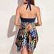 thumbnail image 4 of Traje de baño dividido Patrón de estampado elegante Cuello halter Dobladillo de malla irregular Sin espalda Traje de baño de dos piezas Conjunto de bikini Azul oscuro 4XL, 4 of 6