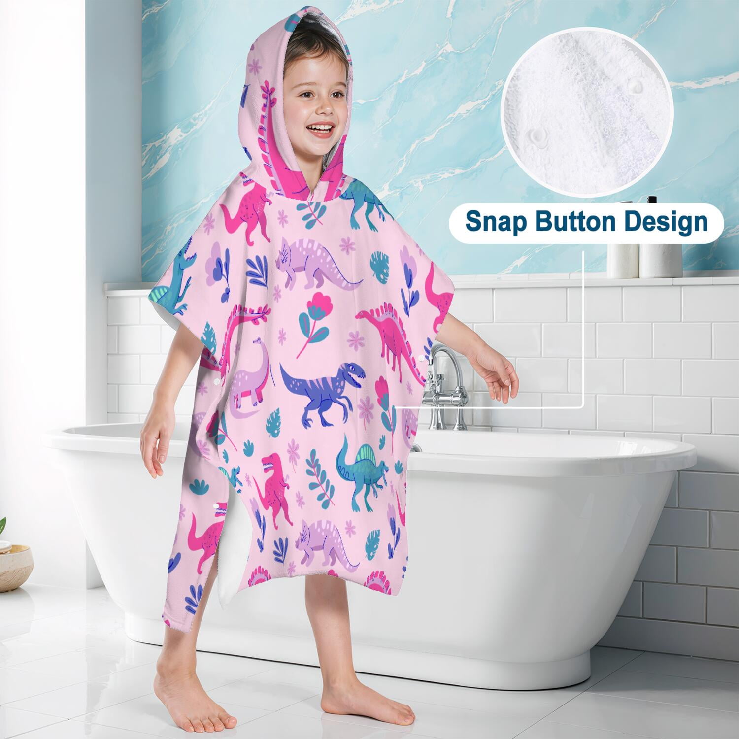 Hooded Kids Beach Towels - Toddler Bath Towel Girls Boys Swimming Cover-ups for Ages 2 to 6 Kids Pool Towels Quick Dry Lightweight Soft Microfiber Poncho Towel 28x28 (Dinosaur Pattern)