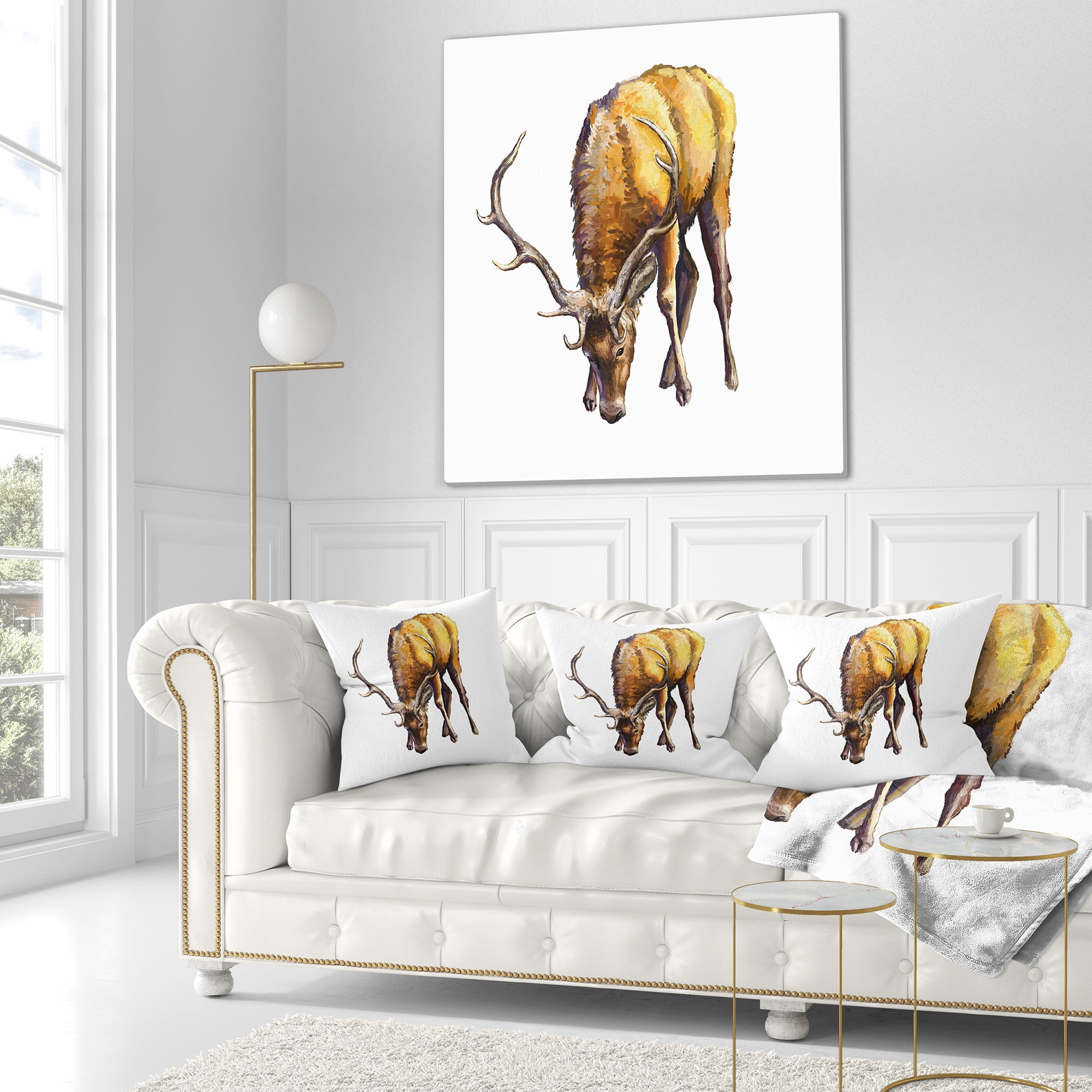 Designart Male Deer Illustration Art - Animal Throw Pillow - 16x16