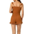 thumbnail image 3 of INSPIRE CHIC Women's 2 Piece Pajamas Sets Crop Cami and Shorts Ruffle Trim Sleepwear Loungewear M Brown, 3 of 5