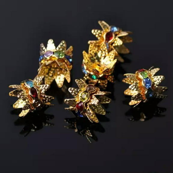 U8MO 20pcs Gold/Silver Metal Crystal Rhinestones Loose Spacer Beads Caps DIY Jewelry-10x10mm-Gold & Colorized