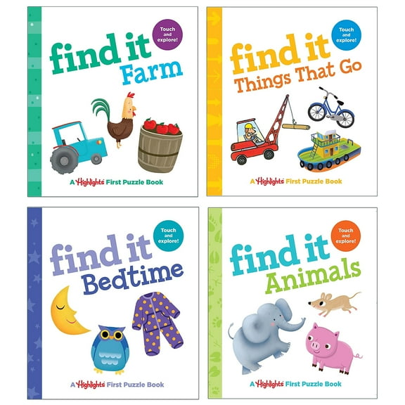 Highlights Find It Board Books Set for Babies and Toddlers : 4-Book Set of Seek-and-Find Fun for Kids Ages 0-3, Set Includes Find It Animals, Find It Bedtime, Find It Things That Go, Find It Farm Books (Trade-only material)