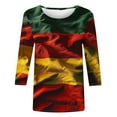 thumbnail image 4 of LYEAA Afrocentric Cultural Tops Women 3/4 Sleeve Round Neck Blouse Soft Cotton Loose Fit Black History Month Commemorative Casual Shirt Multicolor M, 4 of 5