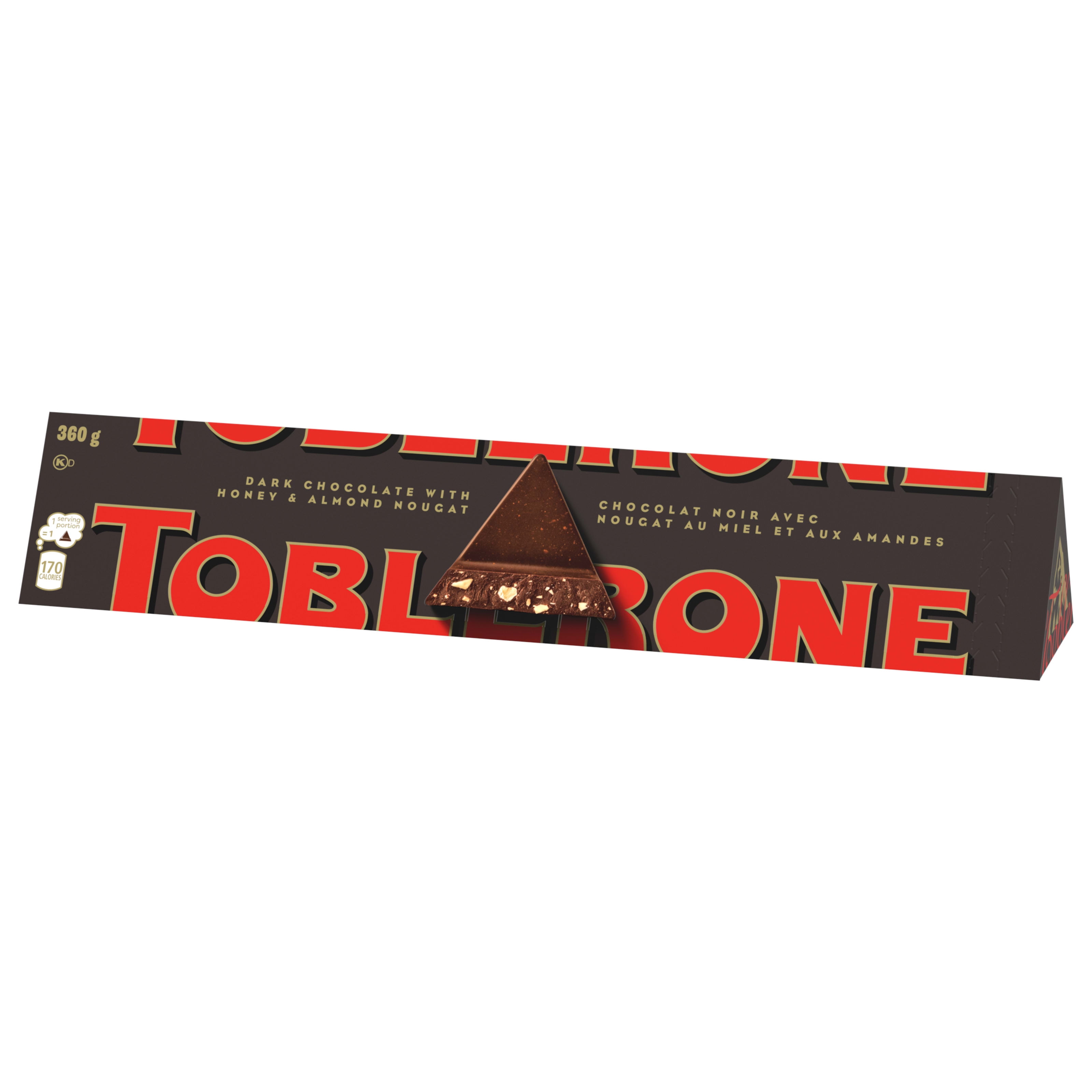 TOBLERONE, Dark Chocolate Bar with Honey and Almond Nougat, Holiday Chocolate, Holiday Gift, 360 g
