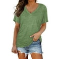 thumbnail image 2 of TXGREN t shirts for women Short Sleeves V Neck Plain Color Soft Loose Fitting Summer T Shirts Women women's t-shirts Green+XXL, 2 of 6