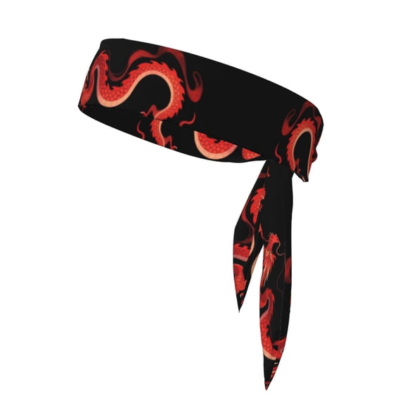 Tie Headbands Red-Loongs-Dragon Sports Bandana Hair Band Elastic Karate Adjustable Non Slip Hairband For Men Women