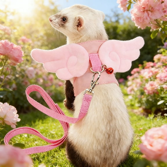 Ferret Harness and Leash Set Small Animals Vest Harness Soft-Harness Leash Vest Set with Bell Guinea Pig Clothes for Baby Ferret Rats Hamster Teacup Chihuahua Mouse Small Pet