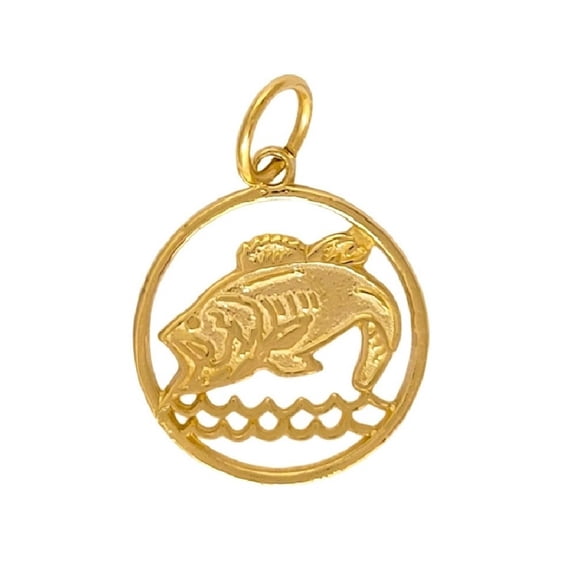 14K Yellow Gold Bass Fish Pendant Charm