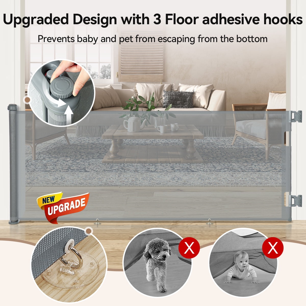 Retractable Pet Gate, Domipet 120" Extra Wide ABS Expandable for Livingroom Outdoor, Gray