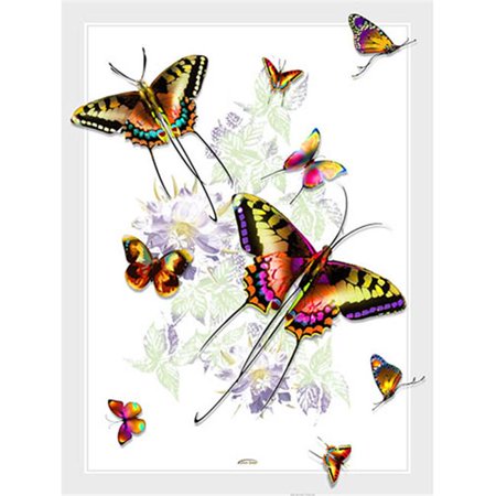 Lama Kasso 406-T Rainbow Colored Butterflies on a White Background 48 in. x63 in. Satin Throw