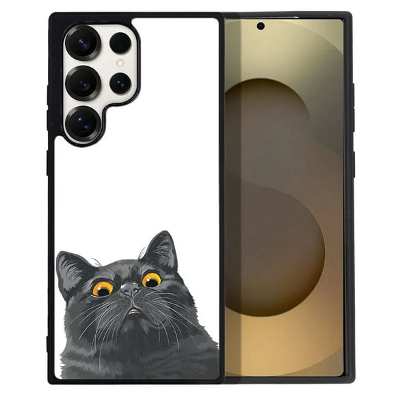 WIRESTER Shockproof Soft Rubber Cover Case for Samsung Galaxy S25 Ultra 6.8" 2025, Black Bombay Kitten Cat