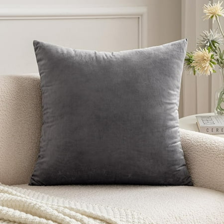 

MIULEE Velvet Pillow Cover Decorative Square Pillowcase Soft Solid Cushion Case for Sofa Bedroom Car 16x16 Inch Dark Grey