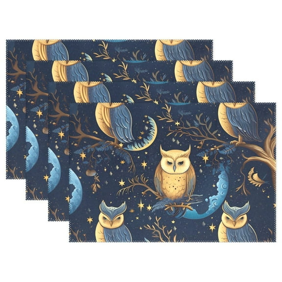 Branches and Owls 12×18 inch Placemats Heat Resistant Washable Foldable Rectangular Placemats Set Decoration Indoor Outdoor for Kitchen Dining Table 1PC