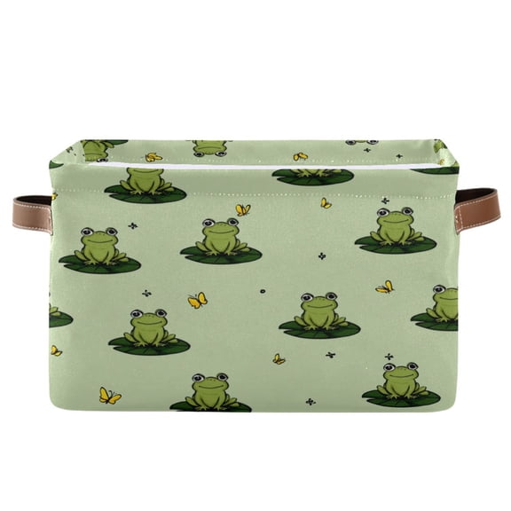 1-Pack Square Closet Organizers with Handles Open Basket Bins Cute Frogs on Lily Pads Storage Basket for Home Office
