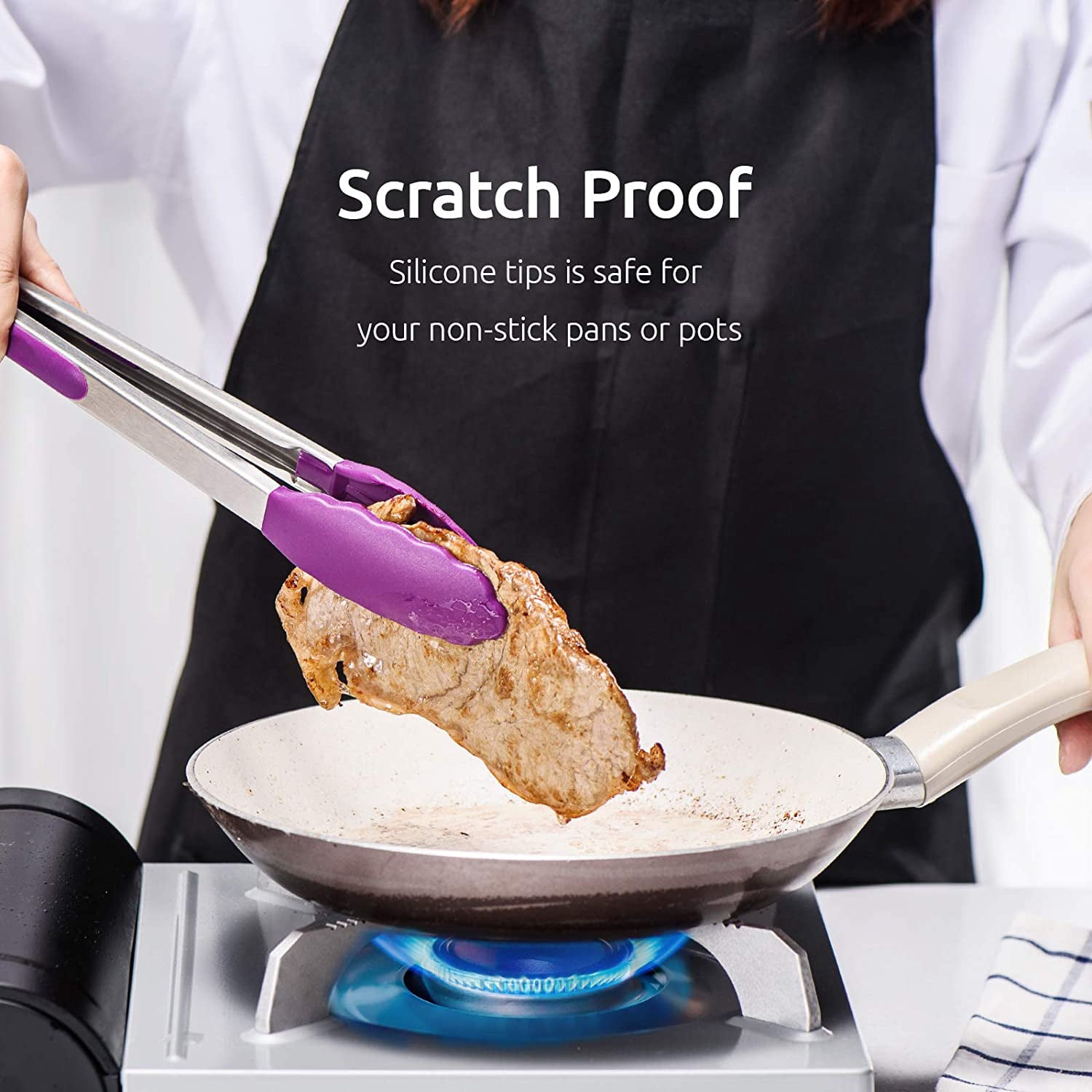 600°F Heat Resistant Kitchen Tongs:3Pcs 7/9/12in Silicone Cooking Tong with Firm Sealed Non Stick Rubber Tips & Silicon Coated 18/8 Stainless Steel Handle & Smooth Lock for Serving Grill