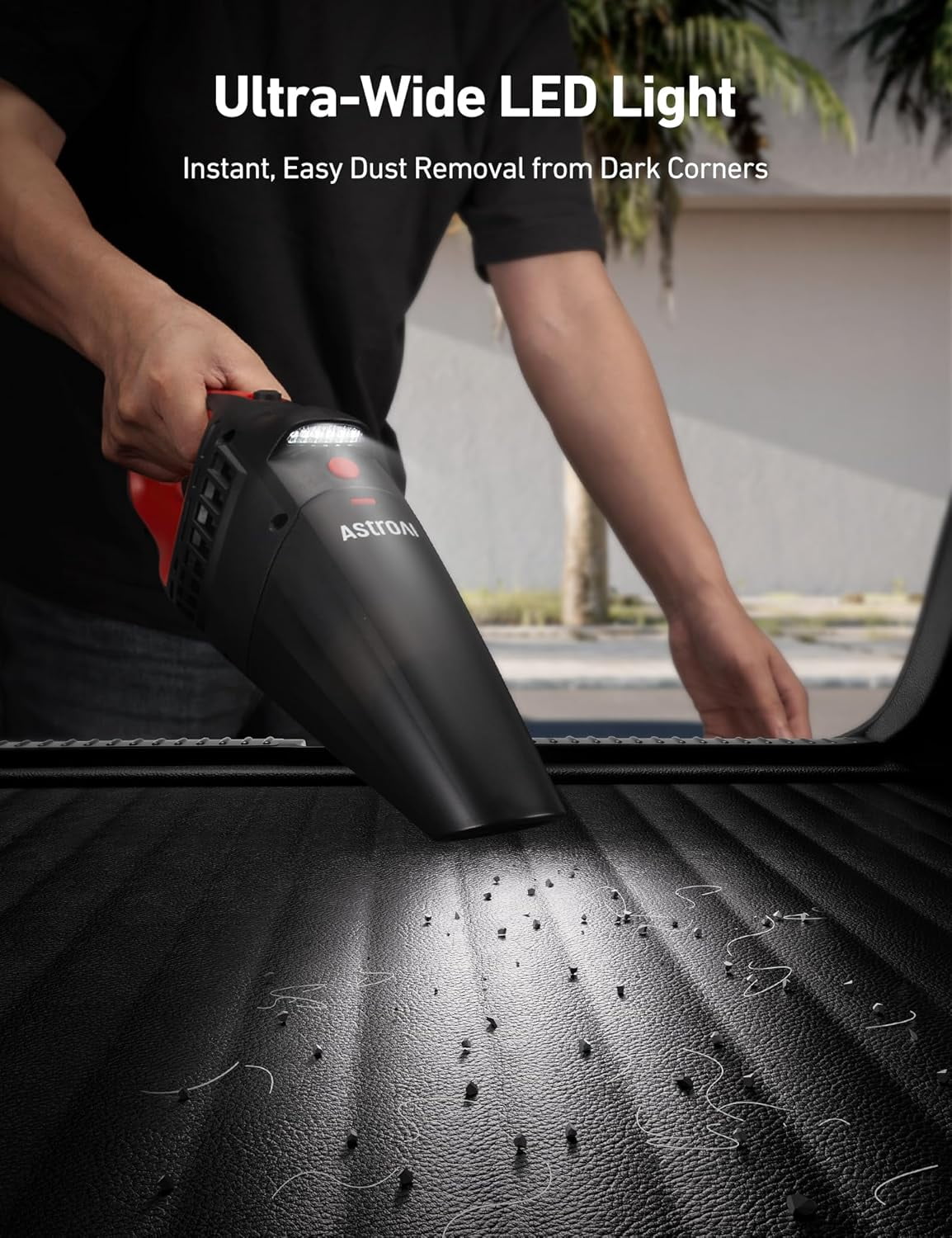 AstroAI Red Handheld Cordless Car Vacuum: 12V DC Power, LED Light & Accessories (Brush, Extended Pipe, Hose) – Portable for Car, Home, Office & Pet Hair