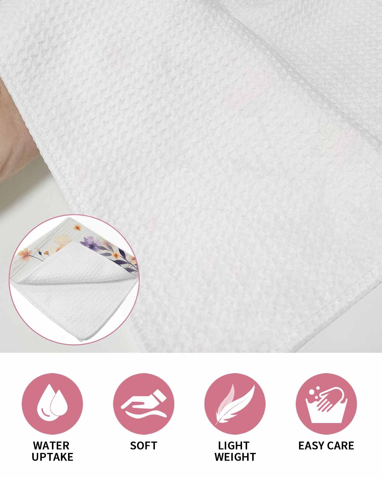 Pink Spring Floral Kitchen Dish Towels for Drying Dishes Set of 4, Elegant Flowers Farmhouse Botanical Wooden Waffle Weave Microfiber Hand Tea Bathroom Towels Quick Dry & Absorbent Towel 15.7x23.6