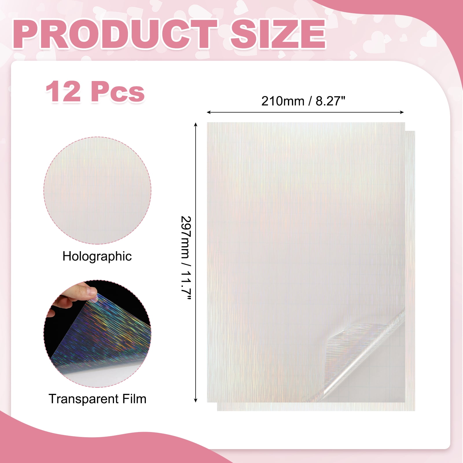 Uxcell 12 Sheets Holographic Sticker Paper, 8.3" x 11.7" Holographic Self-Adhesive A4 Transparent Waterproof Laminate Overlay Film for Photo Cards Scrapbook Decorations(Line)
