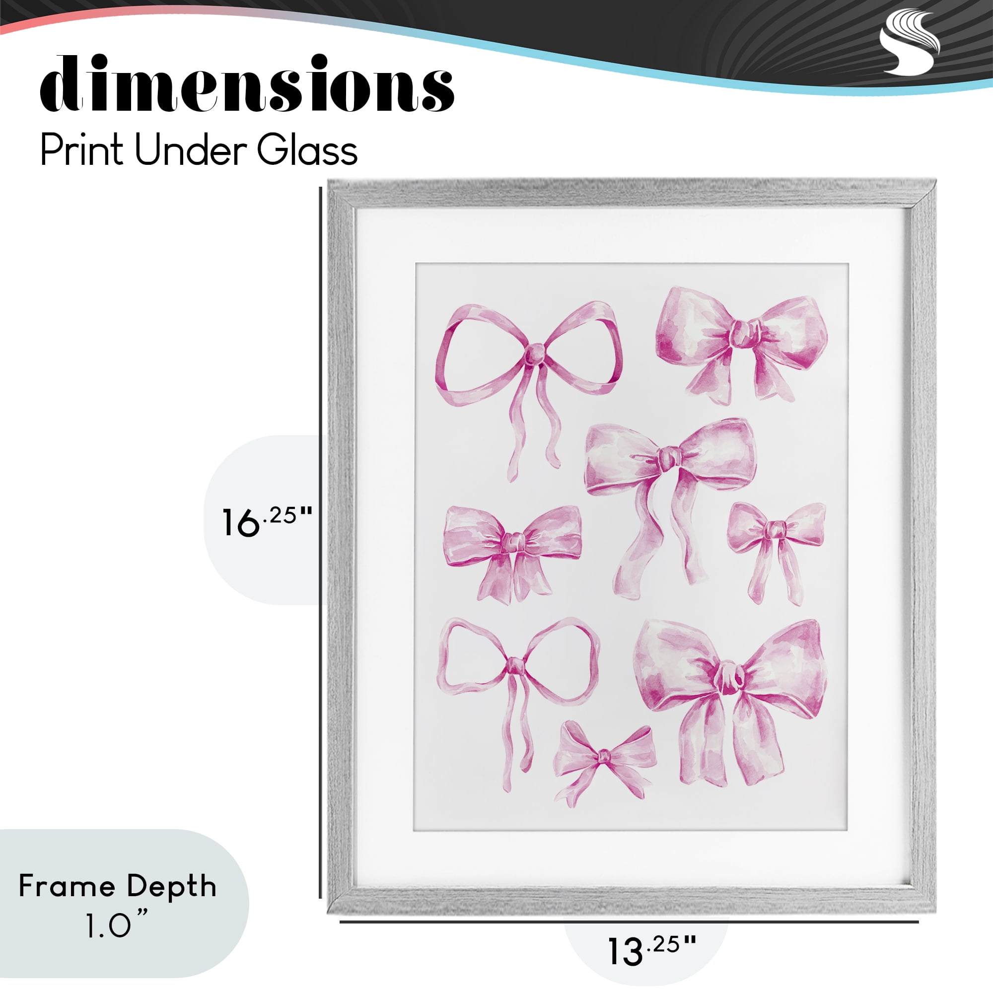 Stupell Industries Coquette Bow Collection Gray Framed Print Under Glass, design by Bethany Sandoval