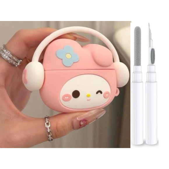 Funda, kit de limpieza y llavero para AirPods Pro 2, color rosa gatito