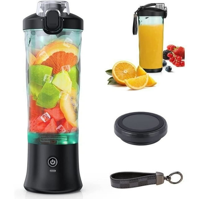Portable Blender 600ml Portable Mixer for Smoothies and Milkshakes Fresh Juice Mixer Bottle with USB-C Rechargeable and 6 Blades