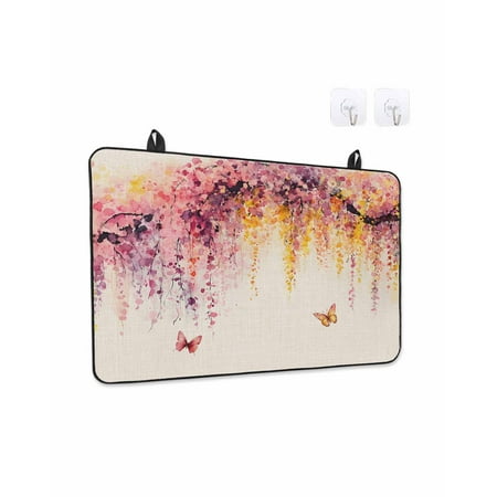 Stove Top Covers for Electric Stove 28.5x20.5 Inches Summer Flowers Heat Insulation Fireproof Glass Cooktop Protector Watercolor Butterfly Florals Trees Countertop Stovetop Cover for Kitchen