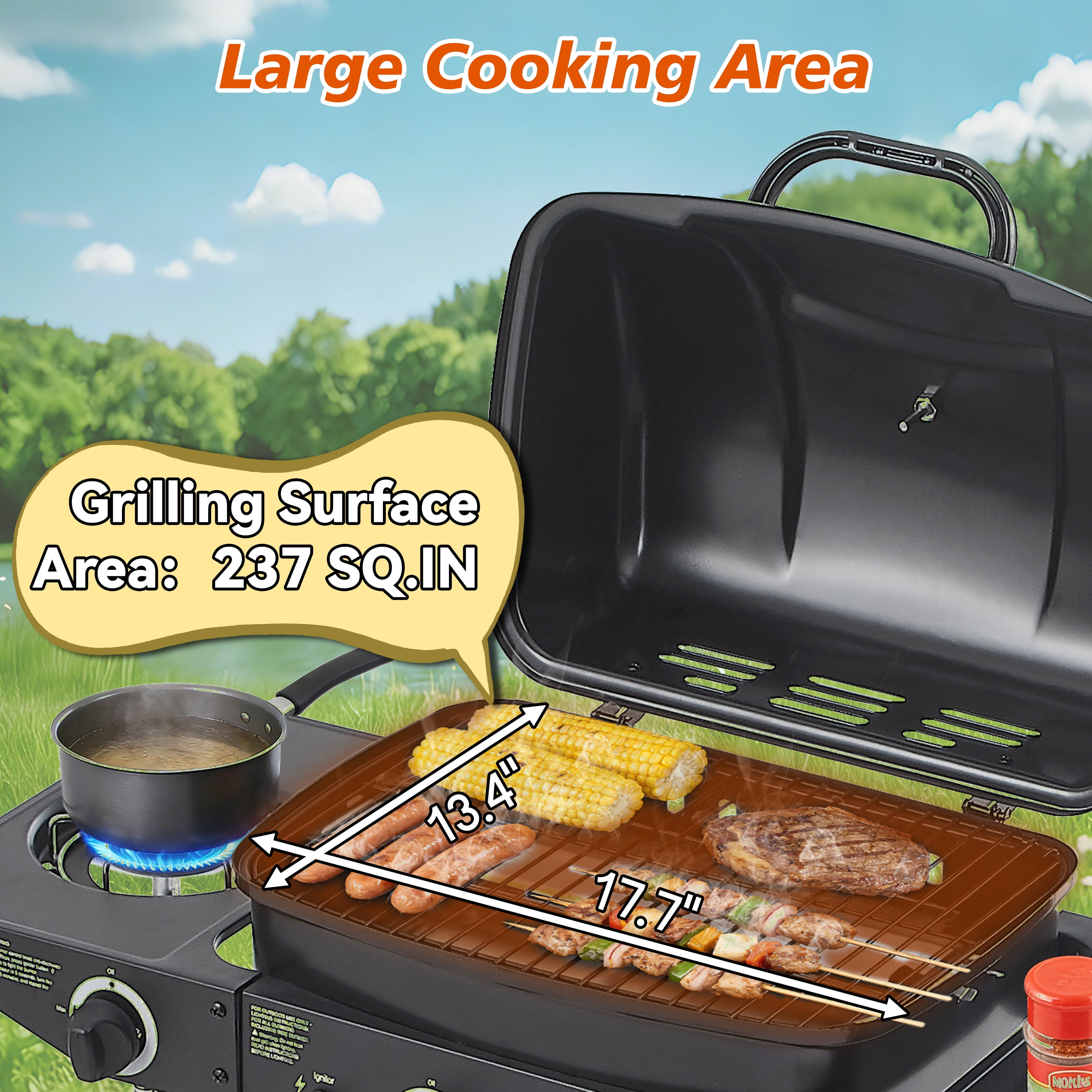 Urday 2-Burner Propane Gas Grill with Side Burner, 24,000 BTU Stainless Steel Barbecue Grill, Outdoor BBQ Grill with Enameled Cast Iron Grates & Side Tables for Patio & Backyard, Silver