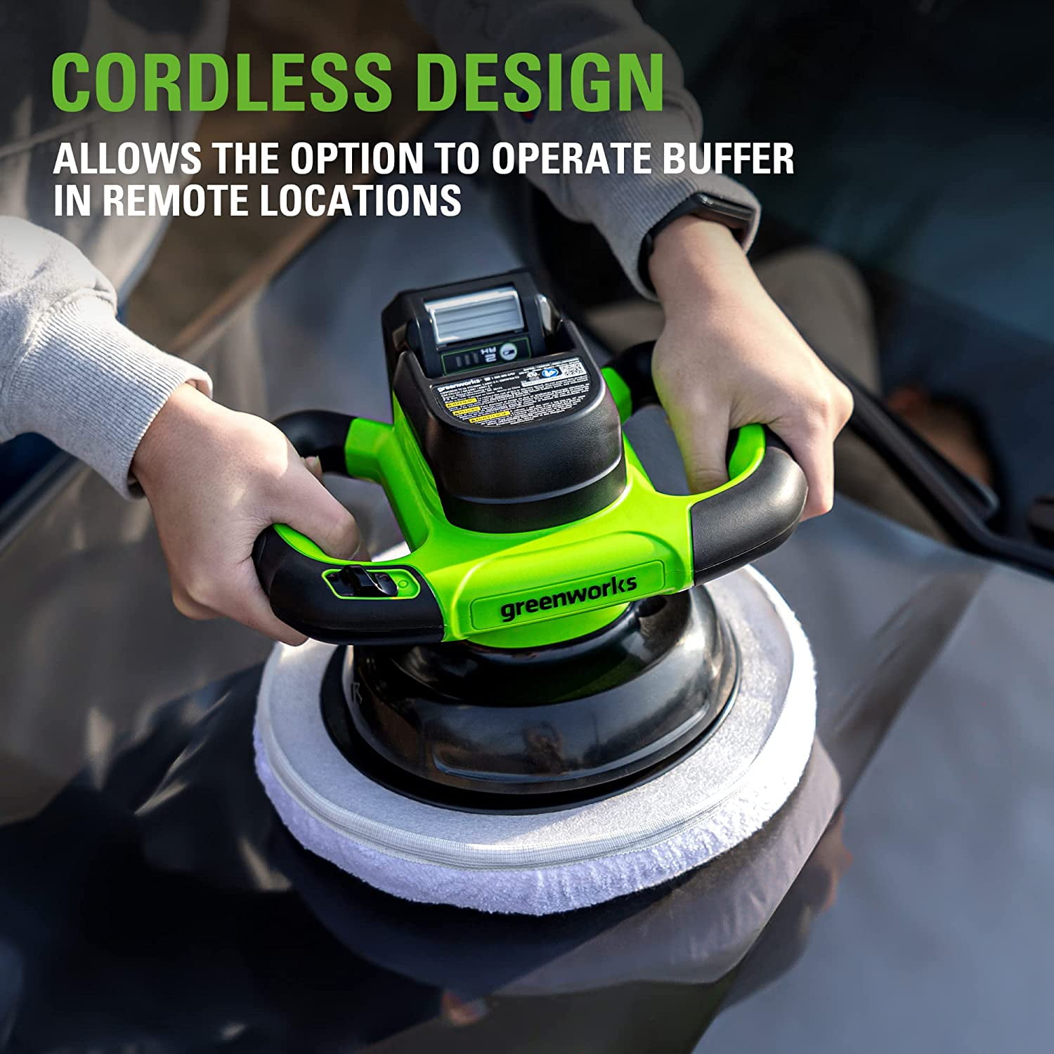 Greenworks 24V 10" Cordless 2800 RPM Buffer & Polisher, 2.0Ah Battery & Charger