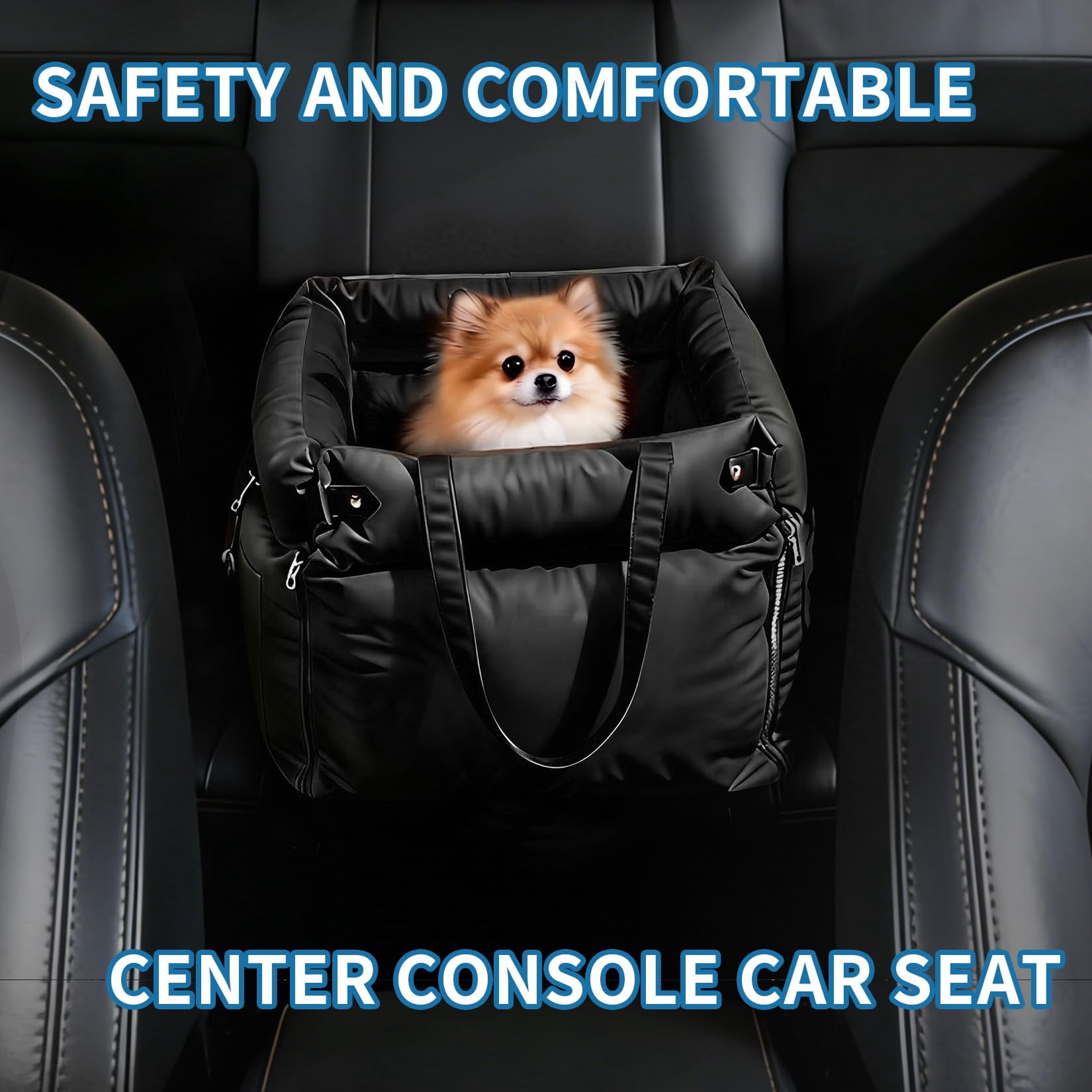 Dog Booster Car Seat, Waterproof PU Leather Upholstered Cat Bed for Car with Storage Pockets, Portable Pet Seat, Bite-Resistant, Perfect for Travel and Home