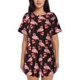 thumbnail image 1 of Fotbe New Year Flamingo Conjunto de Pijama Estampado para Mujer, 2 Piezas, Ropa de Dormir con Camiseta de Manga Corta y Shorts Suaves-3X-Large, 1 of 6