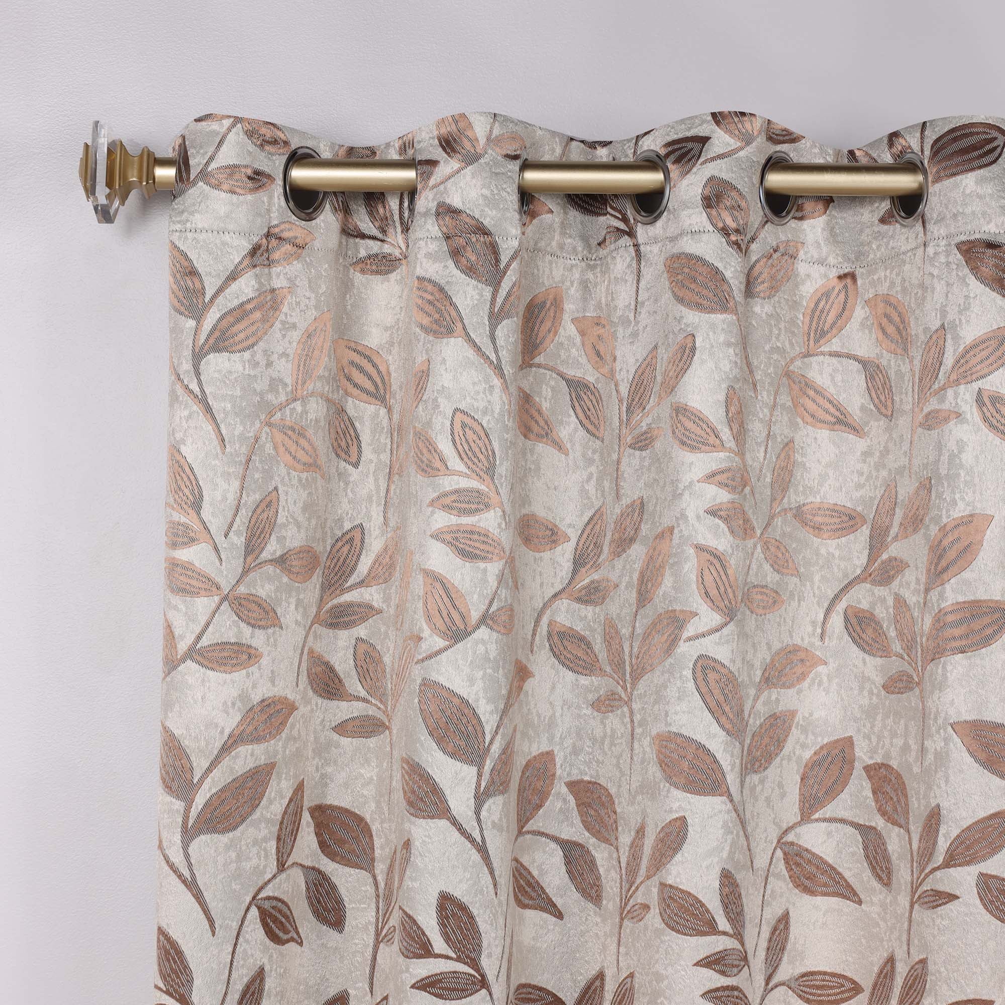 Superior Blackout Leaves Curtains Set of 2, Light Filtering Grommet Curtain Panel Set, White-Copper, 52"W x 84"L