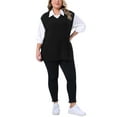 thumbnail image 2 of Agnes Orinda Women's Plus Size Sweater Vest Ribbed Knit V Neck Sleeveless Split Hem Casual Pullover Tank Tops 2X Black, 2 of 6