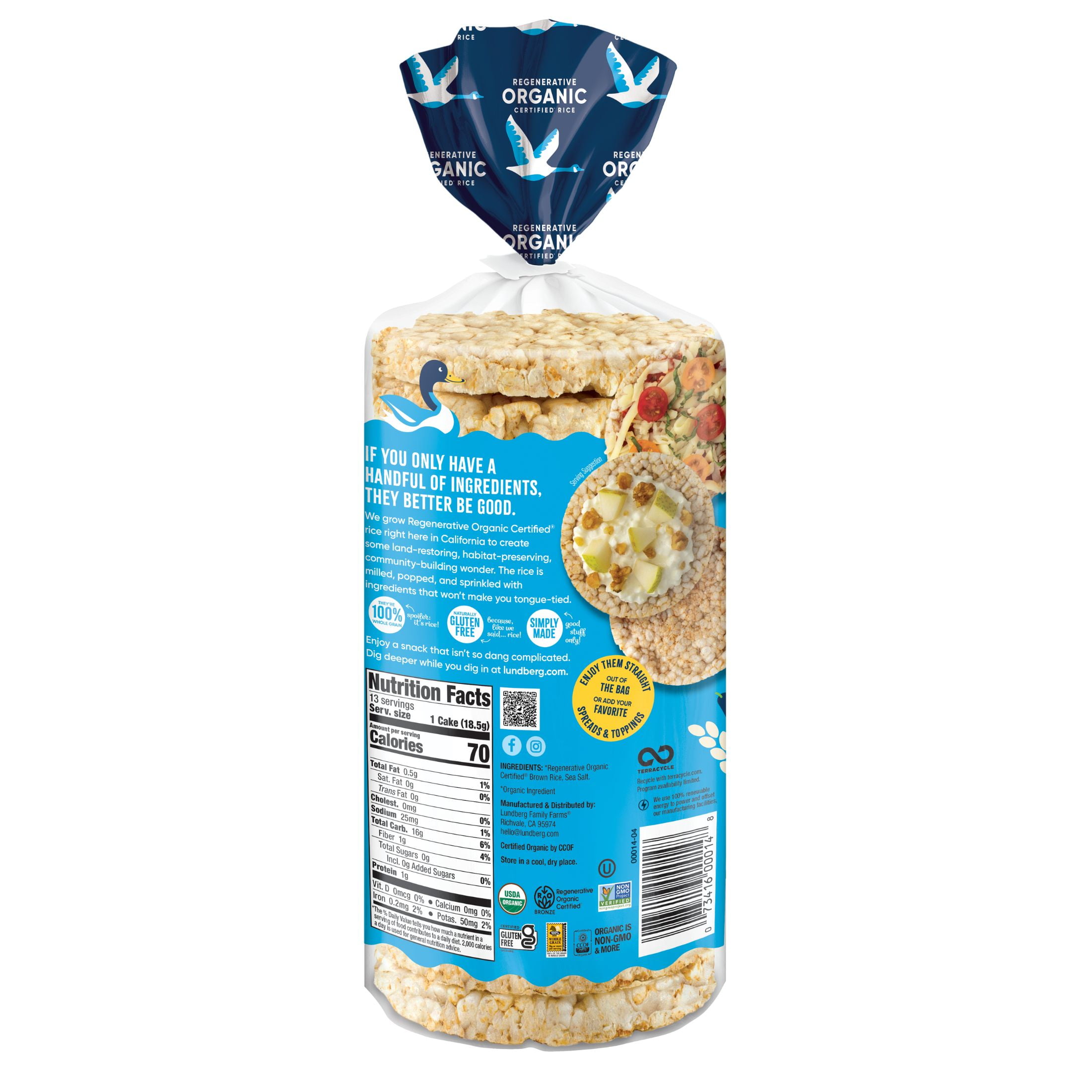 (3 pack) Lundberg Organic Brown Rice Cakes, Lightly Salted, Vegan, Gluten-Free, 7.1 Ounces