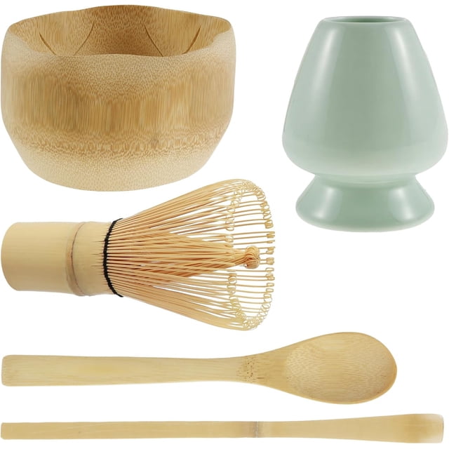 ZOUSSIQI 5Pcs Matcha Whisk Set, Japanese Matcha Set, Matcha Set, Matcha Whisk and Bowl, Matcha Whisk Holder, Ceramic Matcha Bowl with Spout for Tea Lovers Matcha CA919-65043