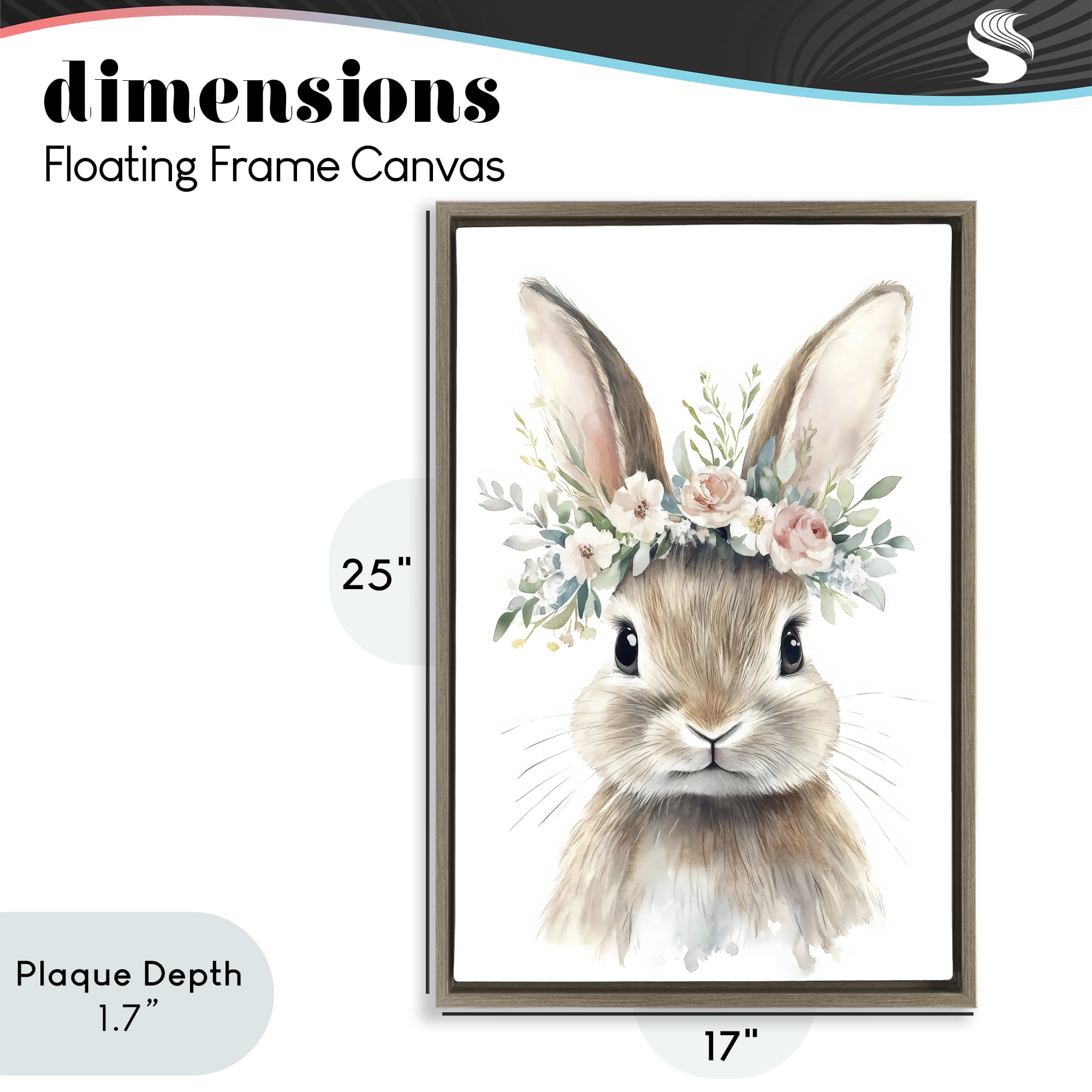 Stupell Industries Flower Adorned Baby Rabbit Brown Framed Floater Canvas Wall Art, design by Creative Studio