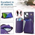 thumbnail image 3 of SaniMore for iPhone 14 6.1" 2022 Case with Back Zipper Wallet Flip Kicktsand Crossbody Shoulder Strap Retro PU Leather Wear-resistant Shockproof Anti-drop Cover for Grils for iPhone 14, Purple, 3 of 9