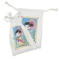 thumbnail image 2 of Umbrella Girl Fabric Pouch Set of 2, Colorful Cartoon Style Illustration of Geisha, Small Drawstring Bag for Toiletries Masks and Favors, 9" x 6", Deep Sky Blue Multicolor, by Ambesonne, 2 of 2