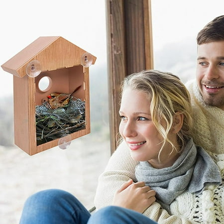 Mangeoire à oiseaux en bois pour nid d'oiseau en plein air avec décorations  de fenêtre à ventouse