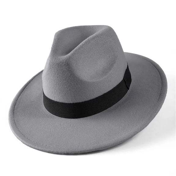 Classic Gray Felt Fedora Hat Wide Brim with Black Band Stylish Unisex Vintage Fashion Hat for Men Women