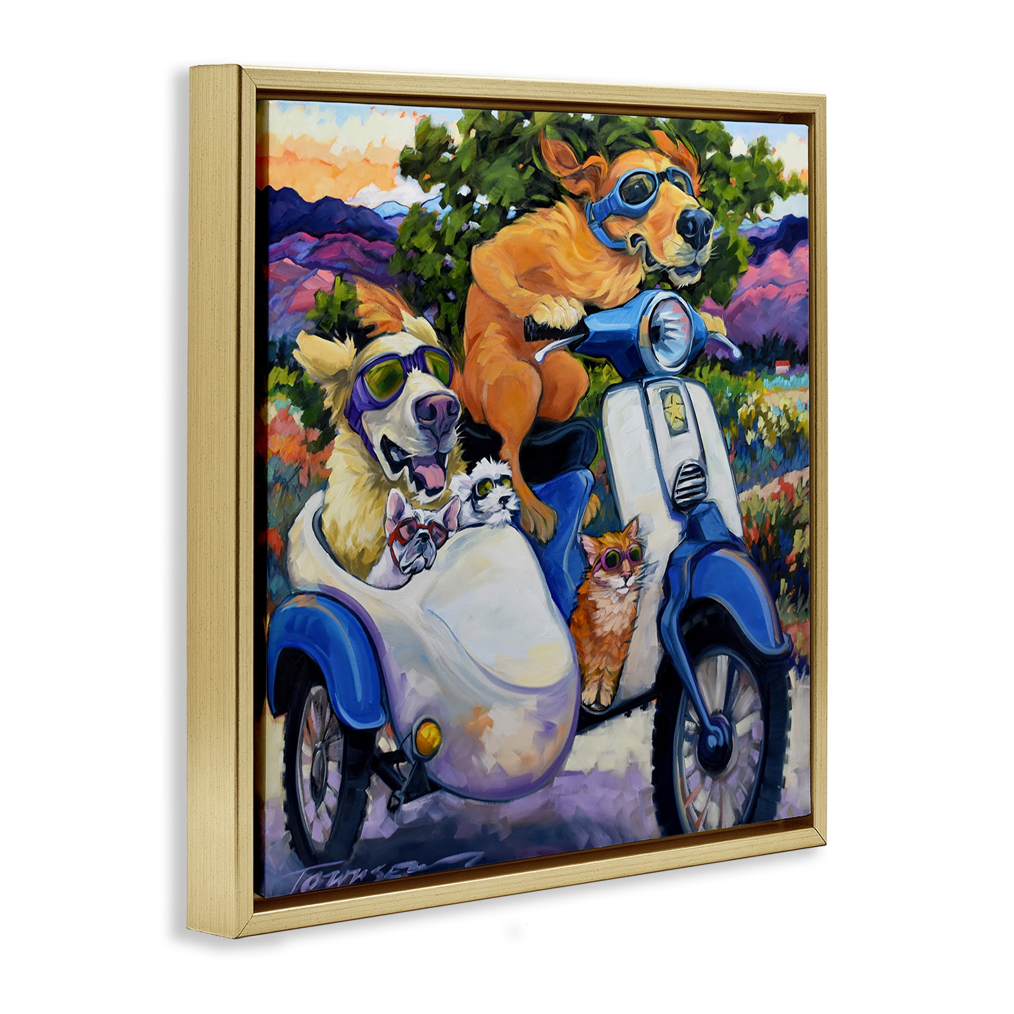 Stupell Industries All Doggled Up Sidecar Gold Framed Floater Canvas Wall Art, design by CR Townsend