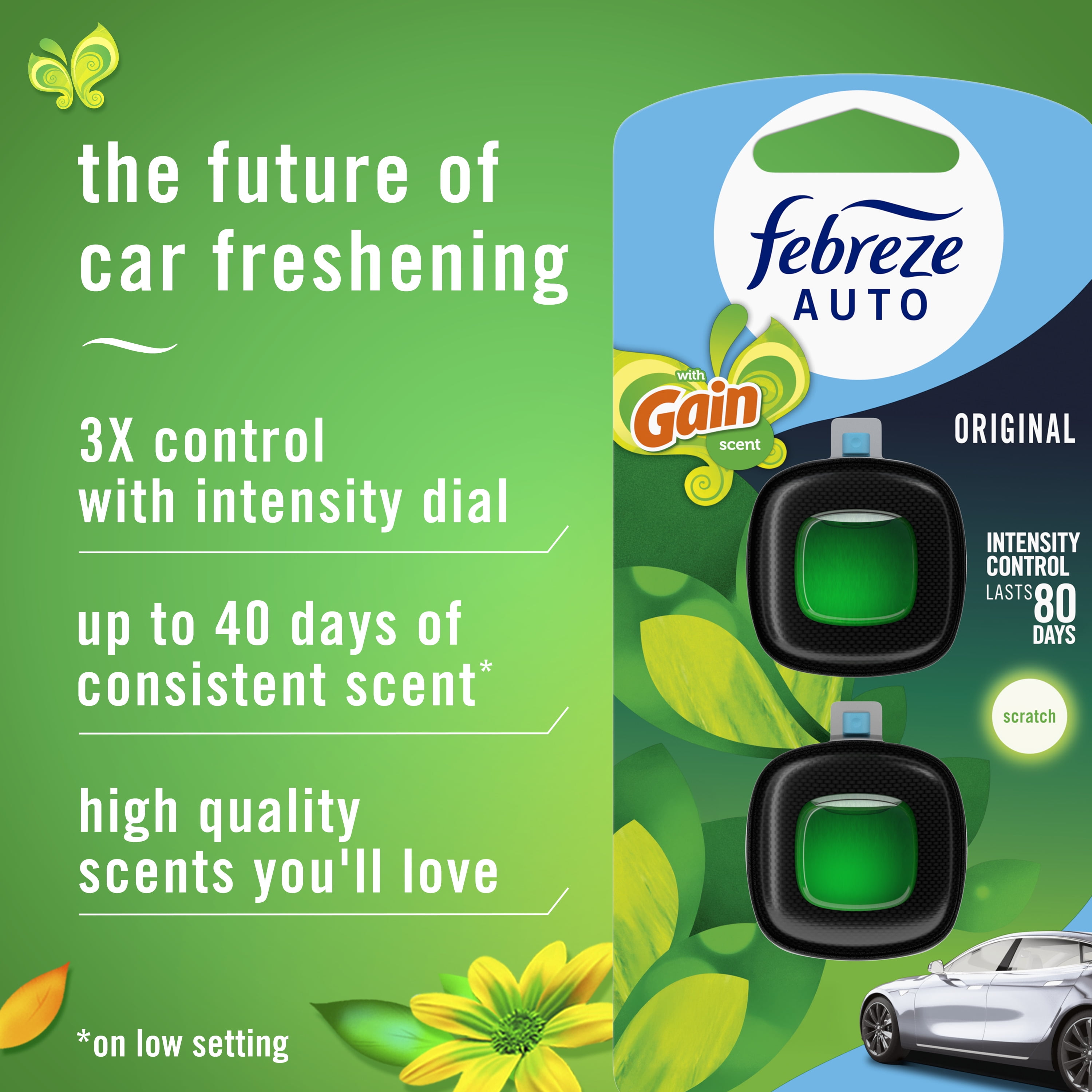 (2 pack) Febreze AUTO Car Air Freshener, Odor-Fighting Car Vent Clip, Gain Original, 2 Count