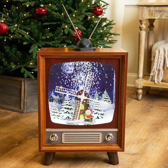 Northlight LED Lighted Musical Snowing Windmill TV Set  Decoration - 21"
