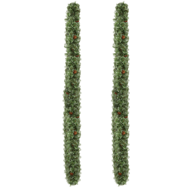 2-Pack 9FT Pre-Lit Snow Flocked Christmas Garlands, 440 Branch Tips, 200 Warm White LEDs, for Indoor/Covered Outdoor (Mantel/Staircase/Entryway)