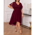 thumbnail image 2 of Vestido Talisea burdeos de chifón alto y bajo para mujer, talla grande, 2 of 6